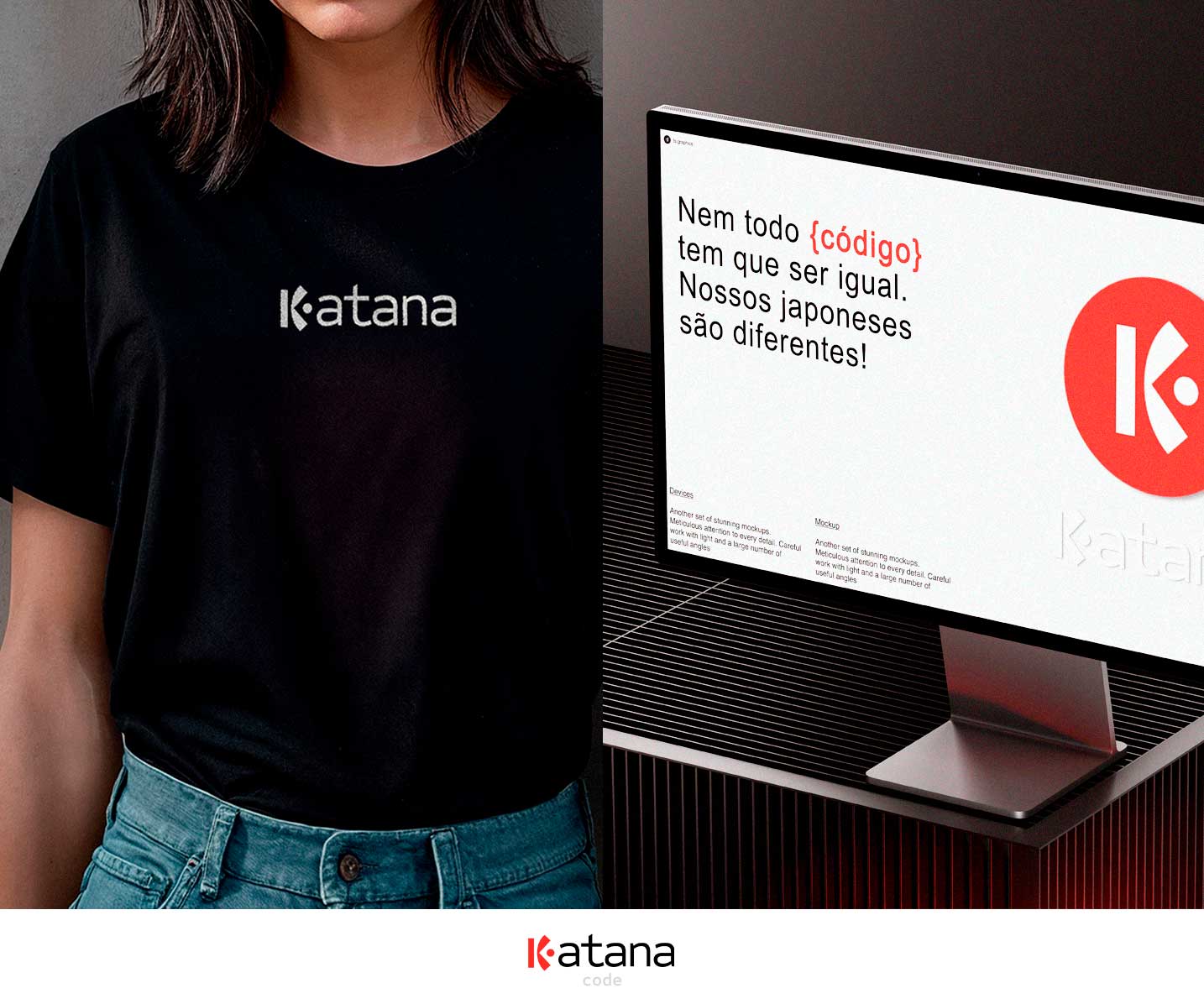 Exemplo de aplicação da identidade visual da marca Katana Code